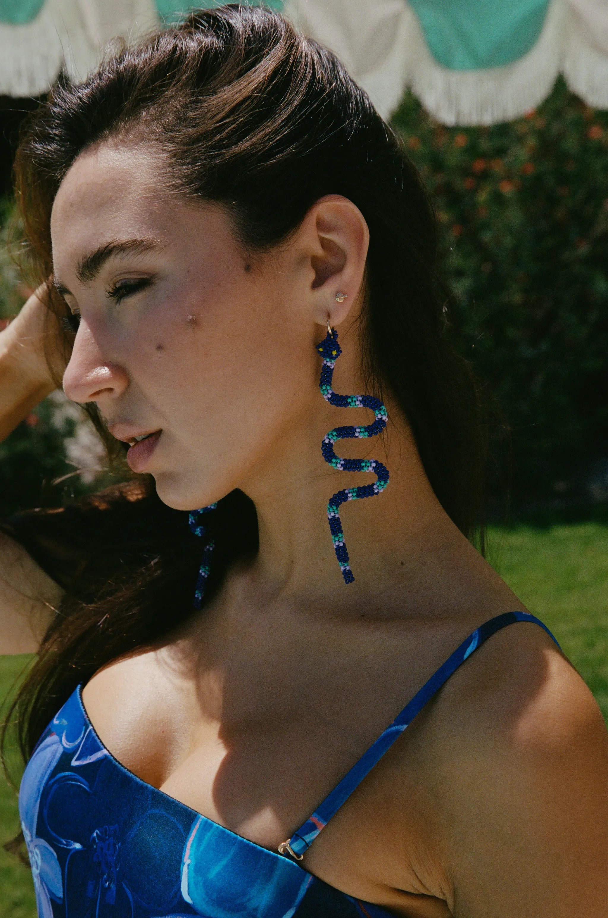 Navy Serpent Hoop Earring
