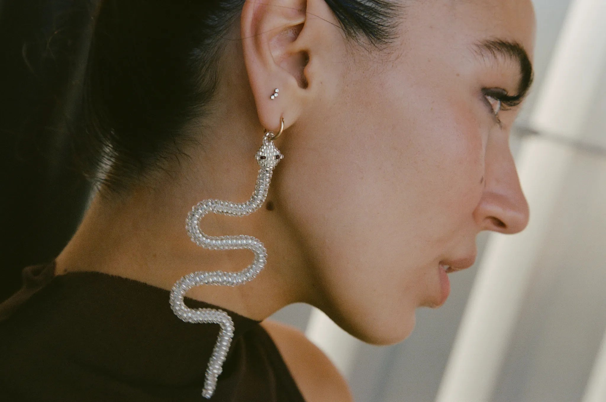 Silver Serpent Hoop Earring