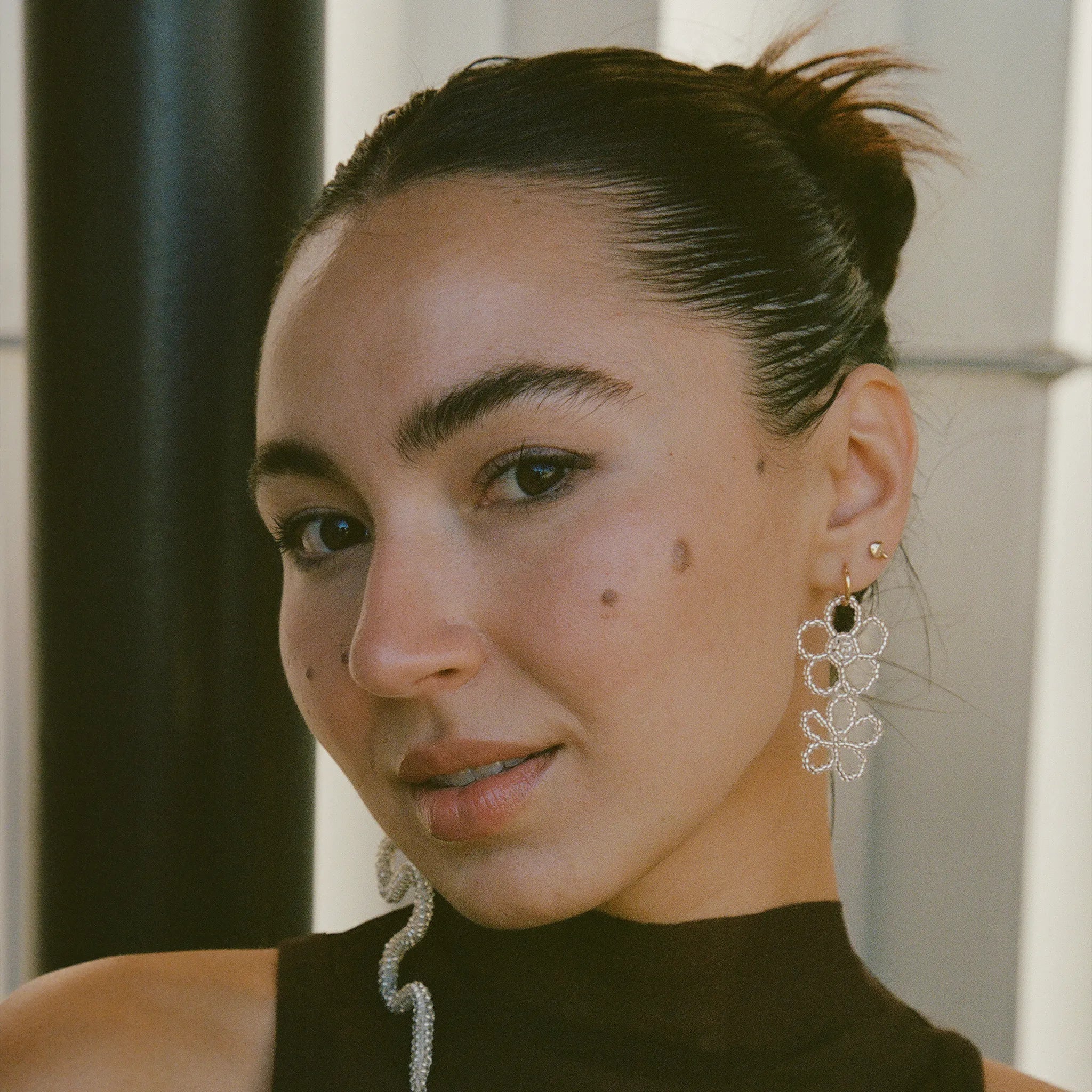 Double Flower Hoop Earring