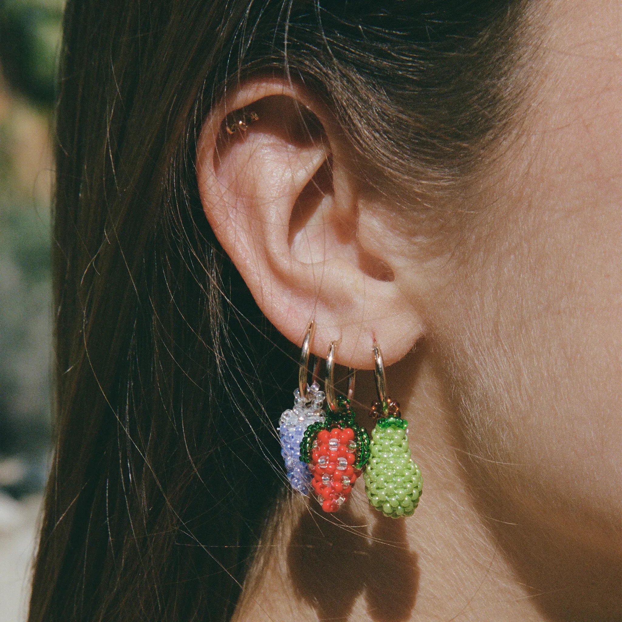 Small Strawberry Hoop Earring