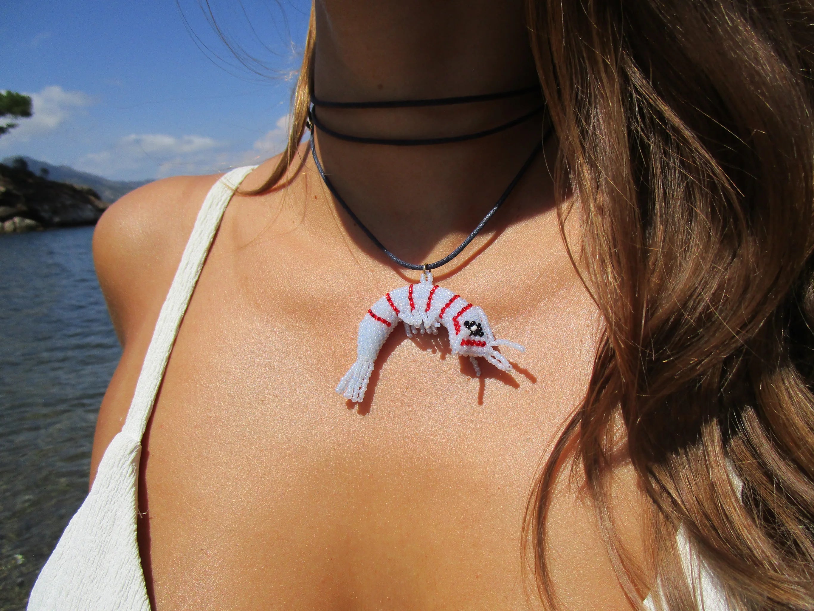 Blue & Red Shrimp Necklace